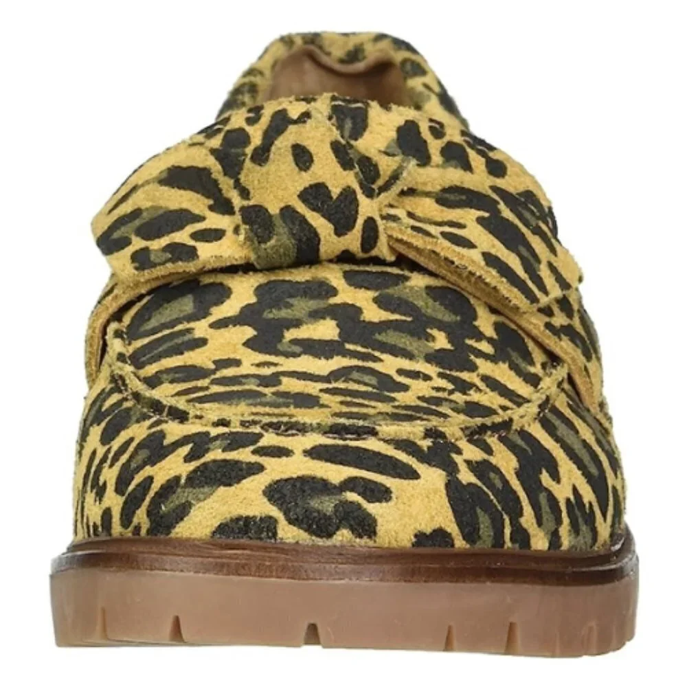 NEW Lucky Brand Tamio Leopard Print Suede Flat Loafer in Inca Gold